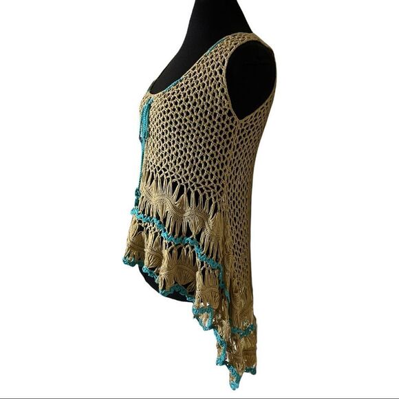Umgee Crocheted Sleeveless Tunic Top/Pullover Vest Asymmetrical Hemline Boho S/M - Picture 3 of 16
